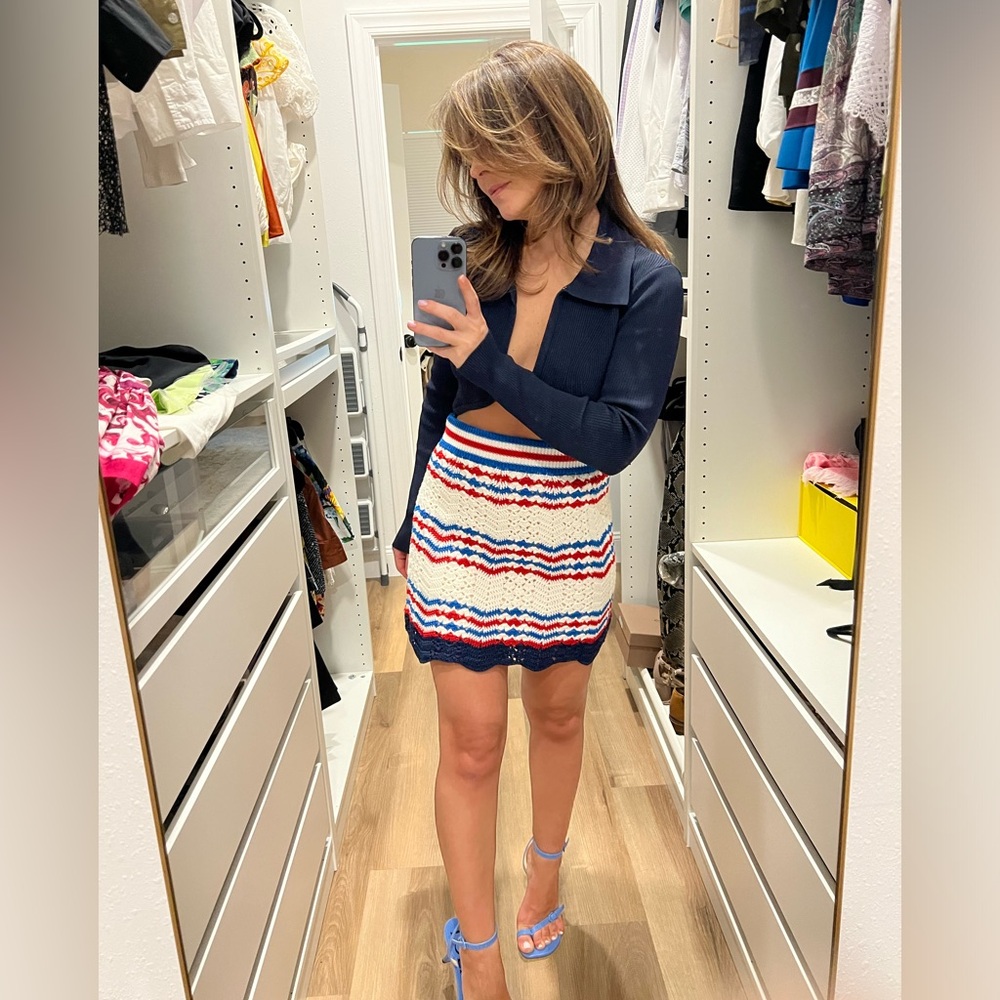 CASABLANCA CROCHET CHEVRON A-LINE SKIRT OFF-WHITE AND NAVY (Small) - Picture 6 of 8